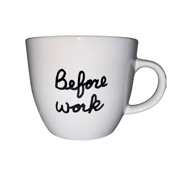 Room Essentials White Stoneware Mug "Before Work"  Dishwasher & Microwave Safe - Picture 1 of 5
